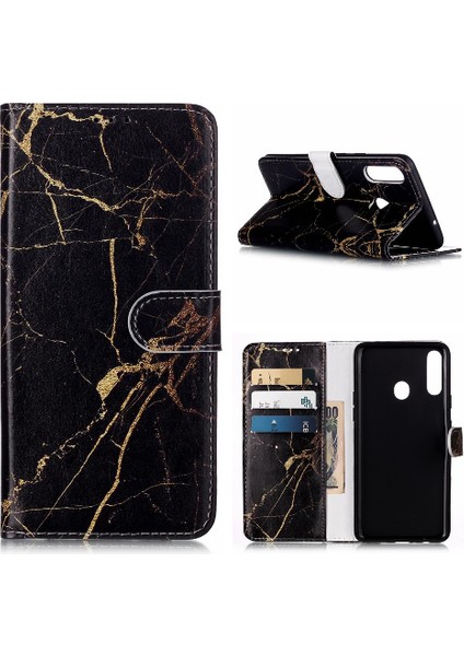Samsung Galaxy A20S Manyetik Pu Deri Cüzdan Kart Yuvaları Için Flip Case (Yurt Dışından)
