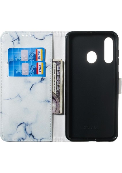 Samsung Galaxy A60 Mermer Desen Pu Deri Cüzdan Kart Için Flip Case (Yurt Dışından)