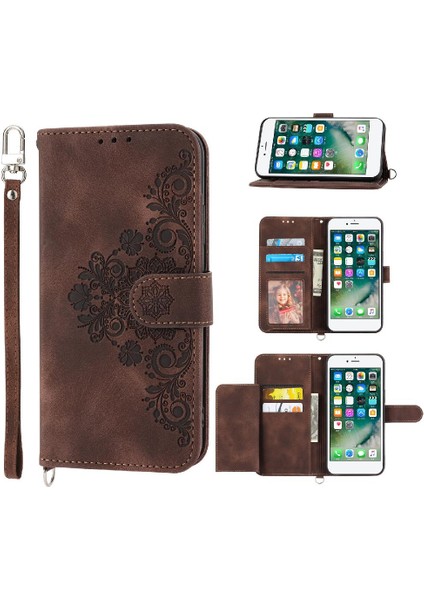 Iphone 7/8 Için Flip Case Çoklu Kredi Kartı Yuvaları Bileklik Kabartmalı (Yurt Dışından)