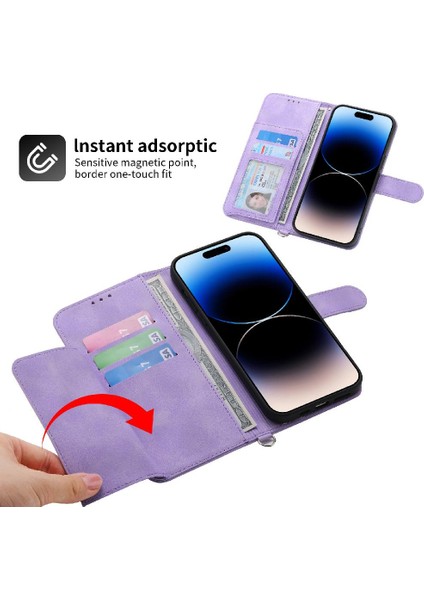 Iphone 14 Için Flip Case Pro Çoklu Kredi Kartı Yuvaları Bileklik Kabartmalı (Yurt Dışından)