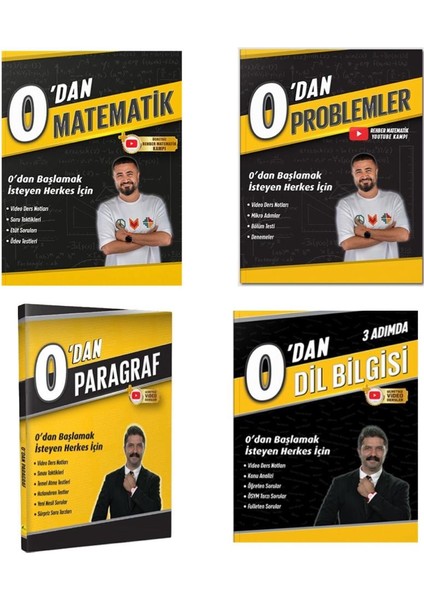 0’dan Problemler - 0’dan Matematik Soru Bankası - Rüştü Hoca 0’dan Dil Bilgisi - 0’dan Paragraf 4'lü Set