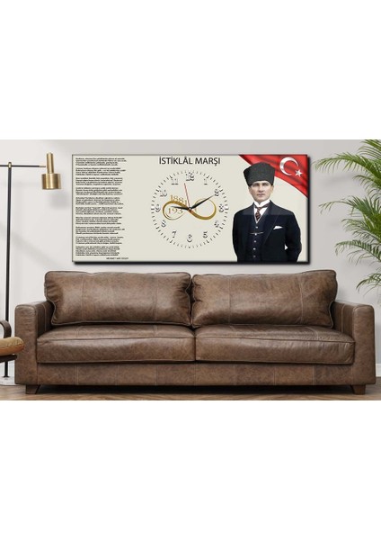 Yatay Ortadan Saatli Vatan Temalı Cam Tablo 025 YSOV025