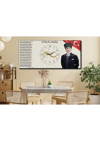 Yatay Ortadan Saatli Vatan Temalı Cam Tablo 025 YSOV025