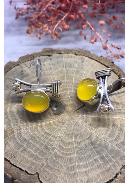 Nsa Sılver Akik Taşlı Gümüş Küpe 925 Ayar Doğal Taş Sarı Akik El Işi fiyatları