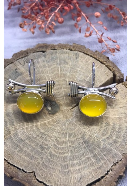 Nsa Sılver Akik Taşlı Gümüş Küpe 925 Ayar Doğal Taş Sarı Akik El Işi modelleri