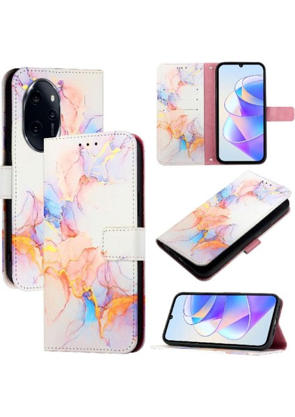 Onur Için Kılıf 100 Pro 5g Kickstand Cüzdan Pu Deri Mermer Desen (Yurt Dışından)