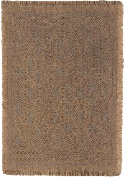 Antique Prm Light Brown - Dört Tarafı Saçaklı Pamuklu Yıkanabilir Kilim Yazlık Dekoratif Hediye