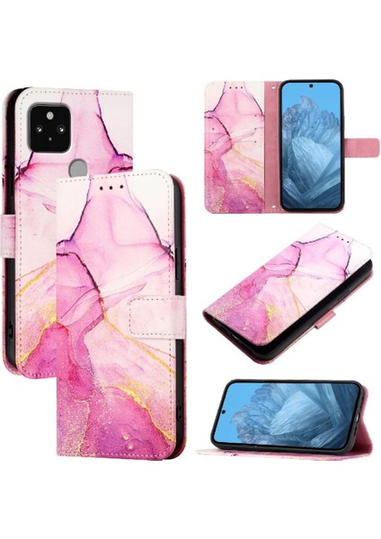 Google Piksel 5 Cüzdan Mermer Desen Kickstand Pu Deri Için Kılıf (Yurt Dışından)