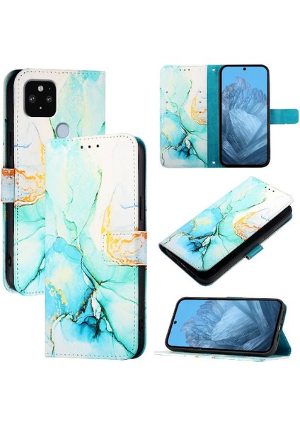 Google Piksel 5 Xl Cüzdan Pu Deri Kickstand Mermer Desen Için Kılıf (Yurt Dışından)