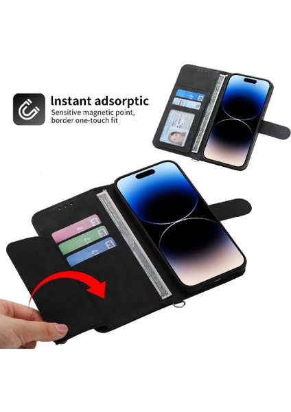 Iphone 14 Için Flip Case Bileklik Çoklu Kredi Kartı Yuvaları Kabartmalı (Yurt Dışından)