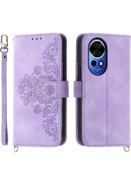 Huawei Nova 12 Için Flip Case Kabartmalı Bileklik Darbeye Çoklu Kart (Yurt Dışından)