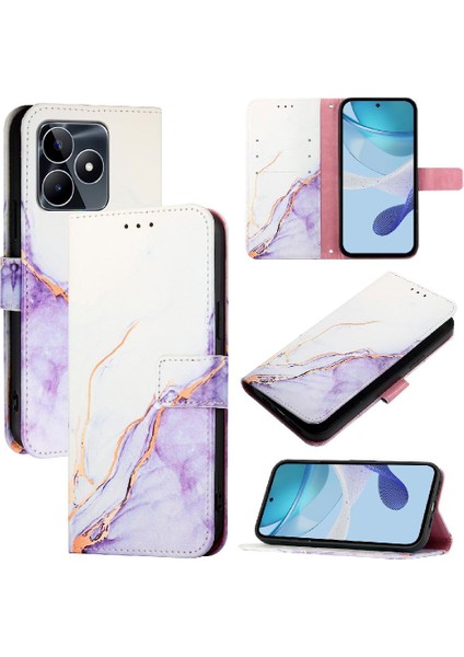 Realme Not 50 4g Cüzdan Için Kılıf Kickstand Mermer Desen Pu Deri (Yurt Dışından)