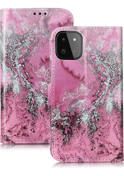 Samsung Galaxy A22 5g Manyetik Kart Yuvaları Tutucu Mermer Pu Için Flip Case (Yurt Dışından)
