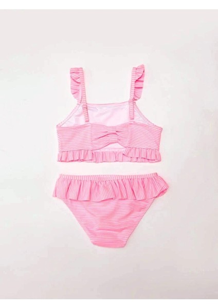 Çizgili Fırfırlı Kız Çocuk Bikini Takım