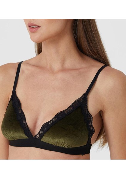 Yağ Yeşili Kadife Dantelli Bralet Ds200111br
