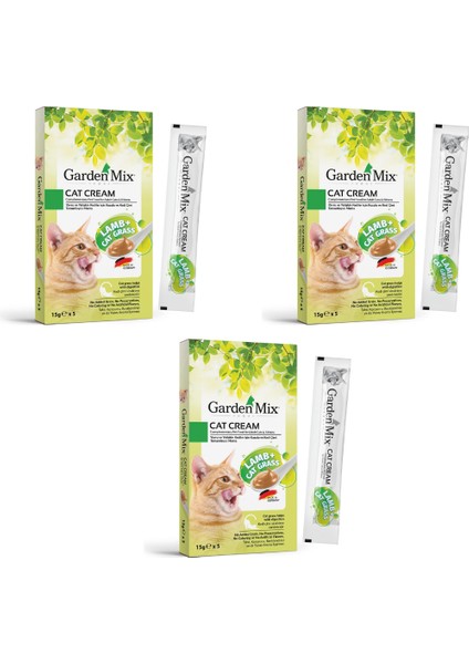 3 Paket Garden Mıx Kedi Kreması Kuzu+Kedi Otu 15GR x 5 Adet