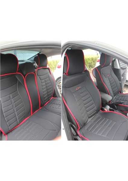 citroen C1 Uyumlu Oto Koltuk Minderi Ön Arka 5'li Takım Siyah Kırmızı