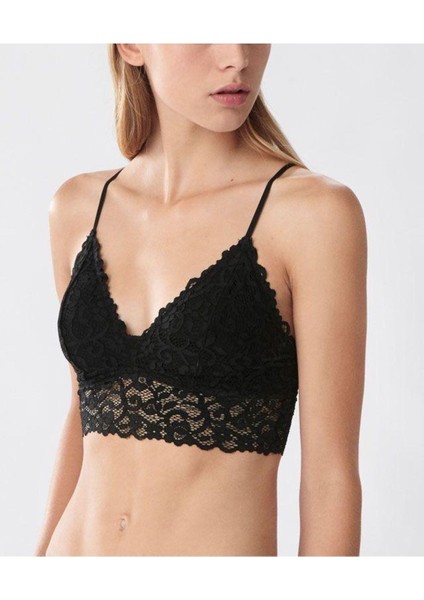 Kadın Siyah Dantel Kaplı Bralet