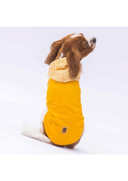 Sarı Gingham Kapşonlu Kedi Köpek Tişörtü