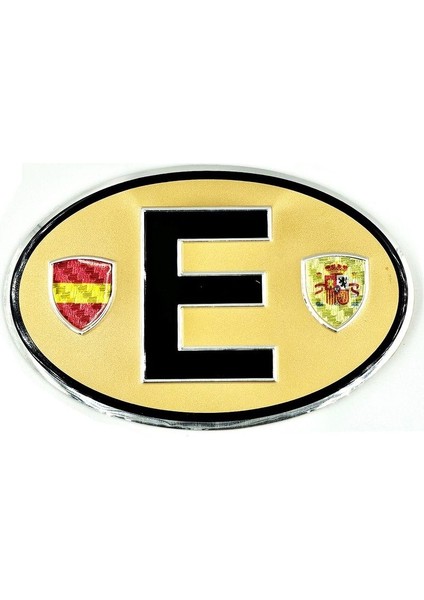 Etiketçilere Özel Armalar Oval E Espanya Ispanya Bayraklı Kahve Rengi Alüminyum Sticker