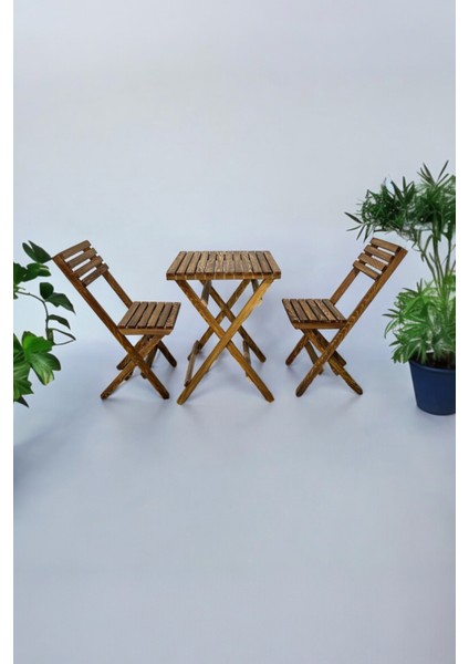 Ahşap Balkon Bahçe Mutfak 3'lü Bistro Set 2 Sandalye 1 Masa Takım 50X50CM Ykm MOB246