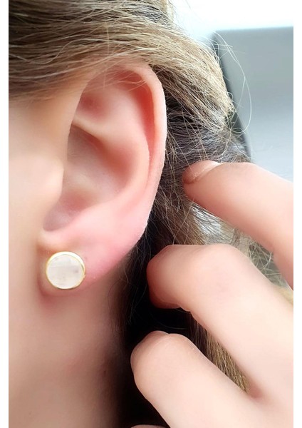 Pembe Kuvars Taşlı 925AYAR Gümüş Üzerine Altın Kaplama Tasarım Doğal Taş Küpe