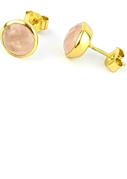 Pembe Kuvars Taşlı 925AYAR Gümüş Üzerine Altın Kaplama Tasarım Doğal Taş Küpe fiyatları