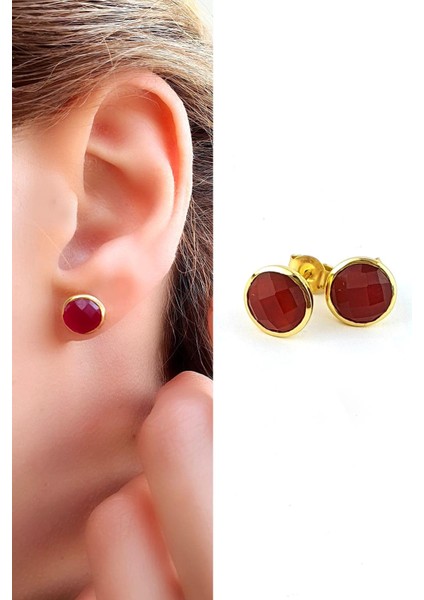 Akik Taşlı 925AYAR Gümüş Üzerine Altın Kaplama Tasarım Doğal Taş Küpe