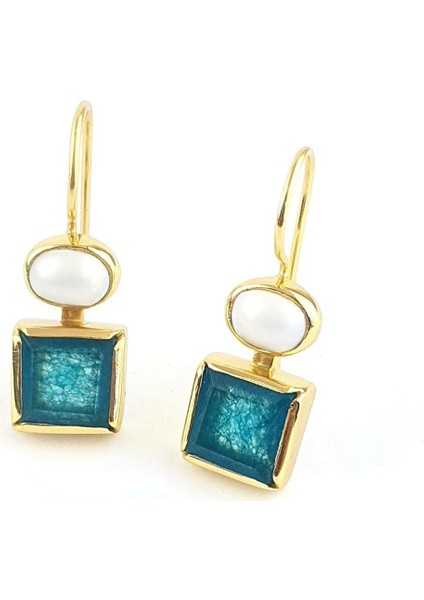 Inci ve Mavi Kuvars Taşlı 925AYAR Gümüş Üzerine Altın Kaplama Tasarım Doğal Taş Küpe fiyatları