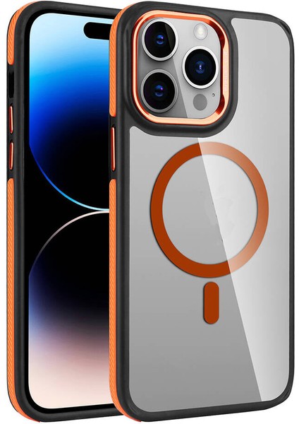Apple Iphone 15 Pro Max Kılıf Kenarları Tırtıklı Elden Kaymayan Krom Kamera Çerçeveli Magsafeli Solo Kapak