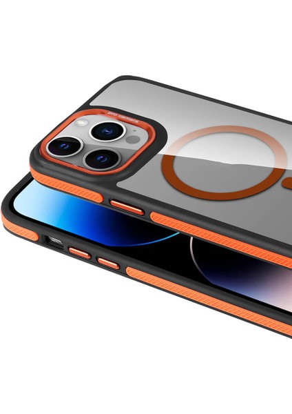 Apple Iphone 15 Pro Max Kılıf Kenarları Tırtıklı Elden Kaymayan Krom Kamera Çerçeveli Magsafeli Solo Kapak