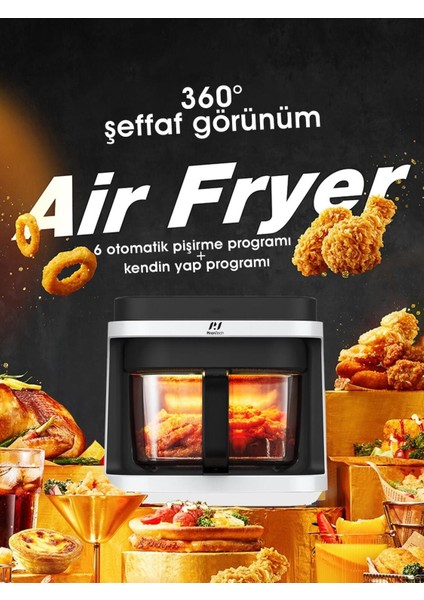 Sağlıklı Cam Hazne, Dokunmatik Kontrollü, Çift Kulp, Kolay Temizlenen Airfryer & Fritöz 1200W