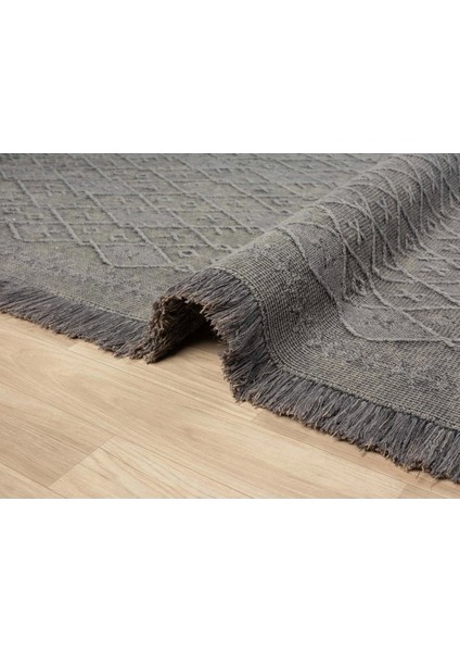 Antique Prm Grey - Dört Tarafı Saçaklı Pamuklu Yıkanabilir Kilim  Yazlık Dekoratif Hediye