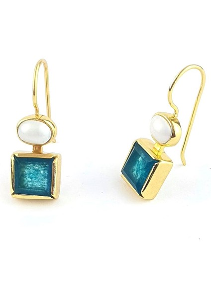 Inci ve Mavi Kuvars Taşlı 925AYAR Gümüş Üzerine Altın Kaplama Tasarım Doğal Taş Küpe modelleri