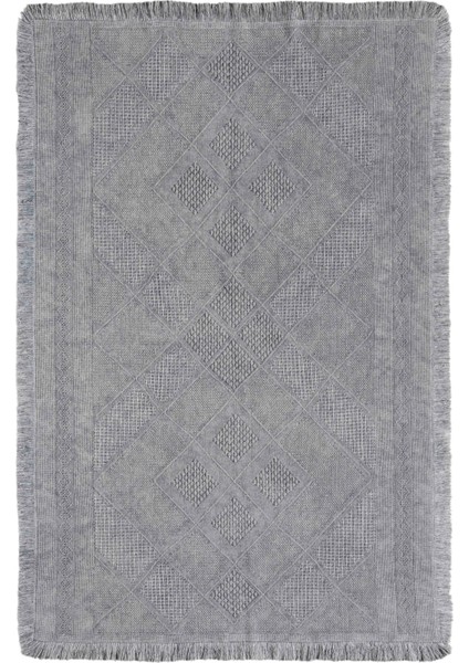 Antique Spt Grey - Dört Tarafı Saçaklı Pamuklu Yıkanabilir Kilim Yazlık Dekoratif Hediye