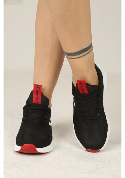 Kadın Bağcıklı Spor Sneaker-Siyah-Beyaz-Kırmızı