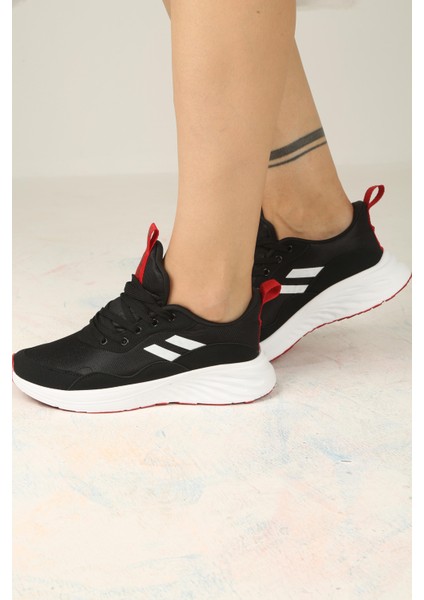 Kadın Bağcıklı Spor Sneaker-Siyah-Beyaz-Kırmızı modelleri