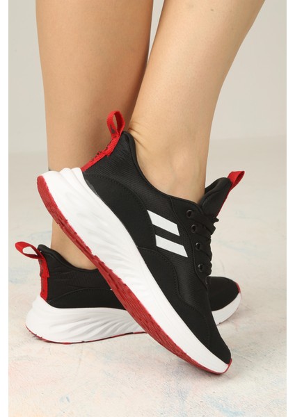 Kadın Bağcıklı Spor Sneaker-Siyah-Beyaz-Kırmızı fırsatları