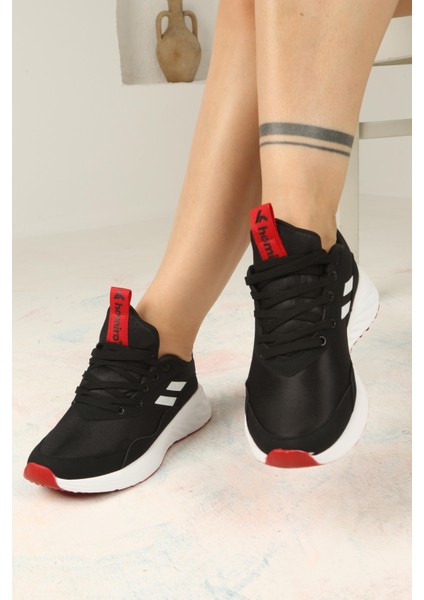Kadın Bağcıklı Spor Sneaker-Siyah-Beyaz-Kırmızı indirimleri