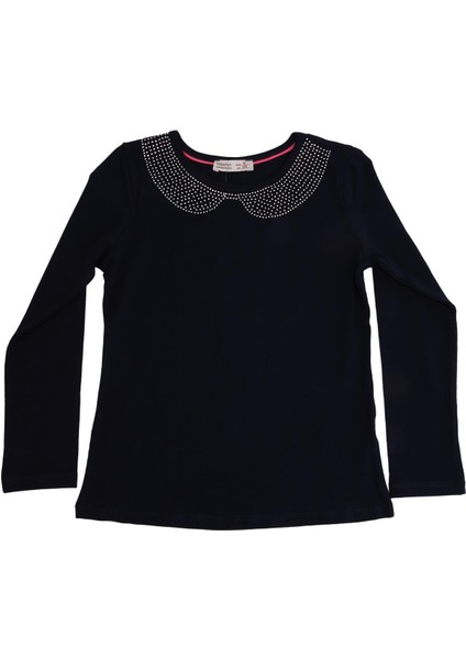 Yakası Taş Detaylı Uzun Kollu Bluz