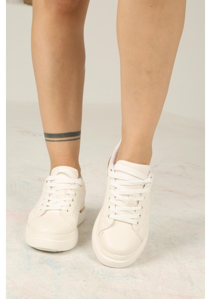 Kadın Bağcıklı Spor Sneaker Ayakkabı-Beyaz