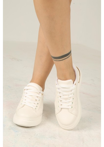 Kadın Bağcıklı Spor Sneaker Ayakkabı-Beyaz modelleri