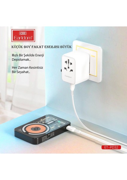 Earldom PD32 5.000 Mah 22.5W Kablosuz Şarjlı Standlı Pd Hızlı Şarj Powerbank