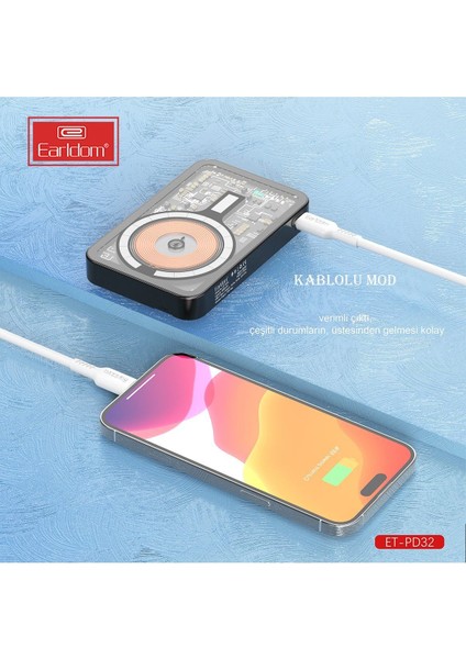 Earldom PD32 5.000 Mah 22.5W Kablosuz Şarjlı Standlı Pd Hızlı Şarj Powerbank