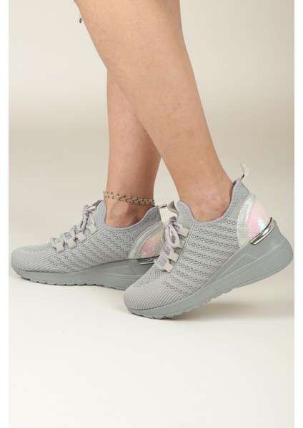 Kadın Bağcıklı Triko Dolgu Topuklu Sneaker-Füme modelleri
