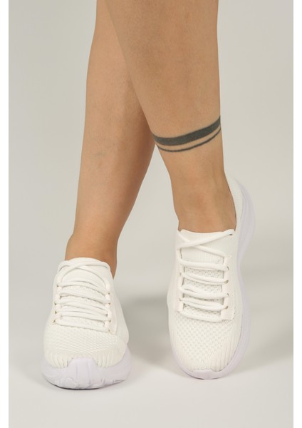 Kadın Bağcıkl Triko Spor Sneaker Ayakkabı-Beyaz fiyatları
