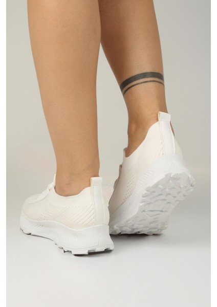 Kadın Bağcıkl Triko Spor Sneaker Ayakkabı-Beyaz modelleri