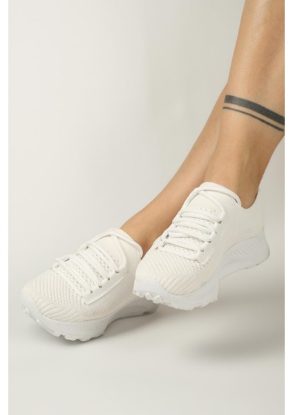 Kadın Bağcıkl Triko Spor Sneaker Ayakkabı-Beyaz indirimleri