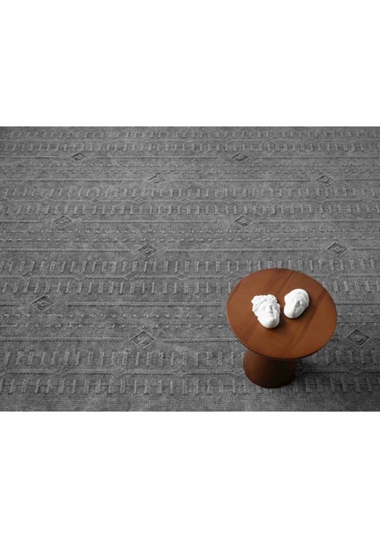 Antique Trk Grey - Dört Tarafı Saçaklı Pamuklu Yıkanabilir Kilim  Yazlık Dekoratif Hediye