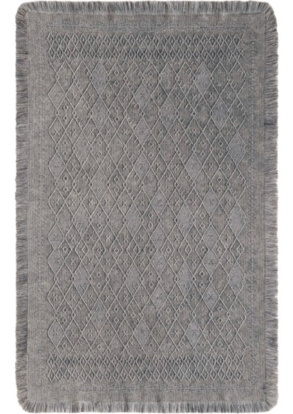 Antique Prm Grey - Dört Tarafı Saçaklı Pamuklu Yıkanabilir Kilim  Yazlık Dekoratif Hediye